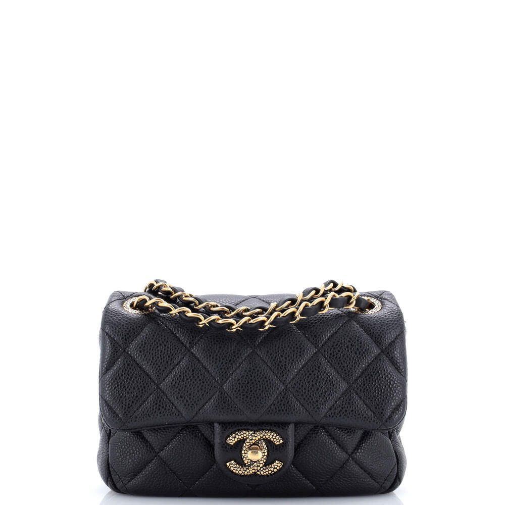 Chanel Mini Textured CC Classic Single Flap Bag Quilted Caviar